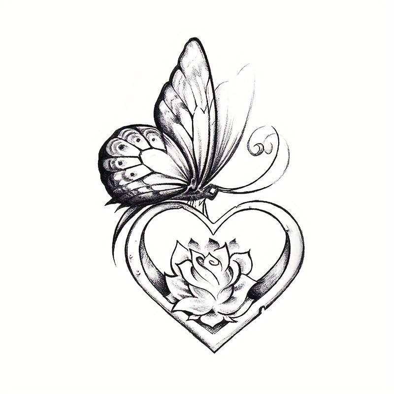 

1 Sheet, Realistic Waterproof Long-lasting Tattoo Sticker, Unique Elegant Fresh Butterfly & Love Heart & Lotus Pattern Temporary Tattoo, For Men Women Daily Party Supplies Makeup Accessories