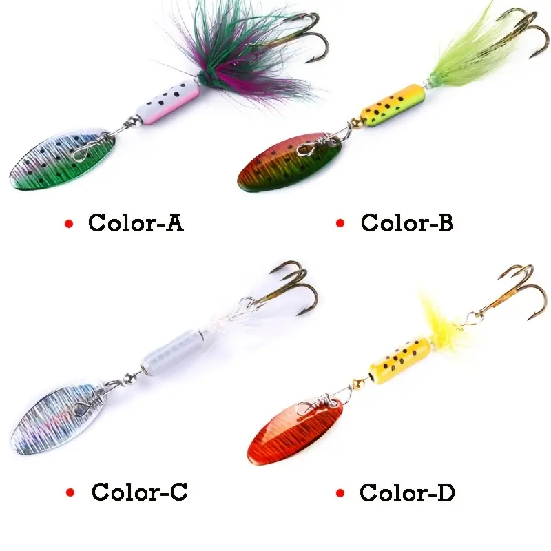 5PCS Bait/Feather Fishing Hooks,Rooster Tail, Fishing Spinner Spoon Lures  Rotatable Inline Bass Trout Fishing Tackle Baits 7.3CM-11.5G