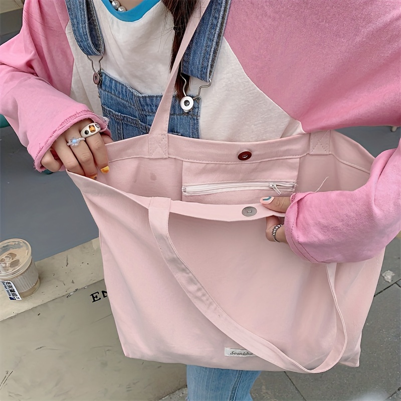 Pink Canvas Shoulder Bag Large Capacity Lightweight Storage Bag