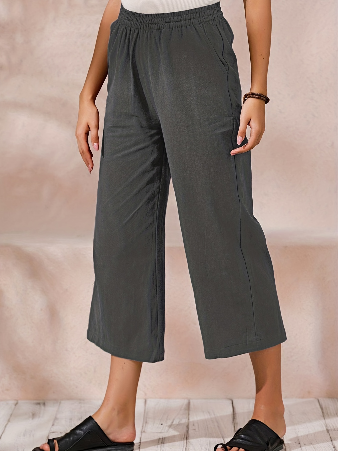 Pantalones Mujer Sólido Casual Pierna Ancha Cintura Elástica - Temu