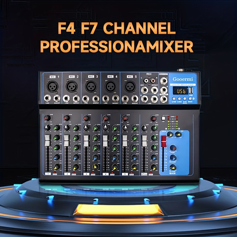  Mezclador profesional con alimentación de 4/7 canales, mezcla  de potencia para estudio en vivo, sonido DJ-Mixer, consola de mezcla con  ranura USB (7 canales) : Instrumentos Musicales