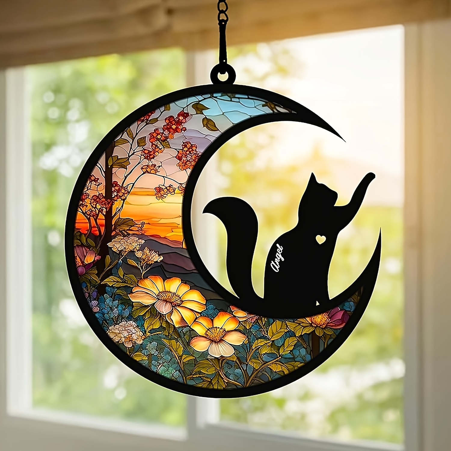 Cat Memorial Suncatcher, Pet Loss Suncatcher, Stained Glass Light Catcher, Gifts For Cat Lovers, Christmas Cat Ornament Window Hangings