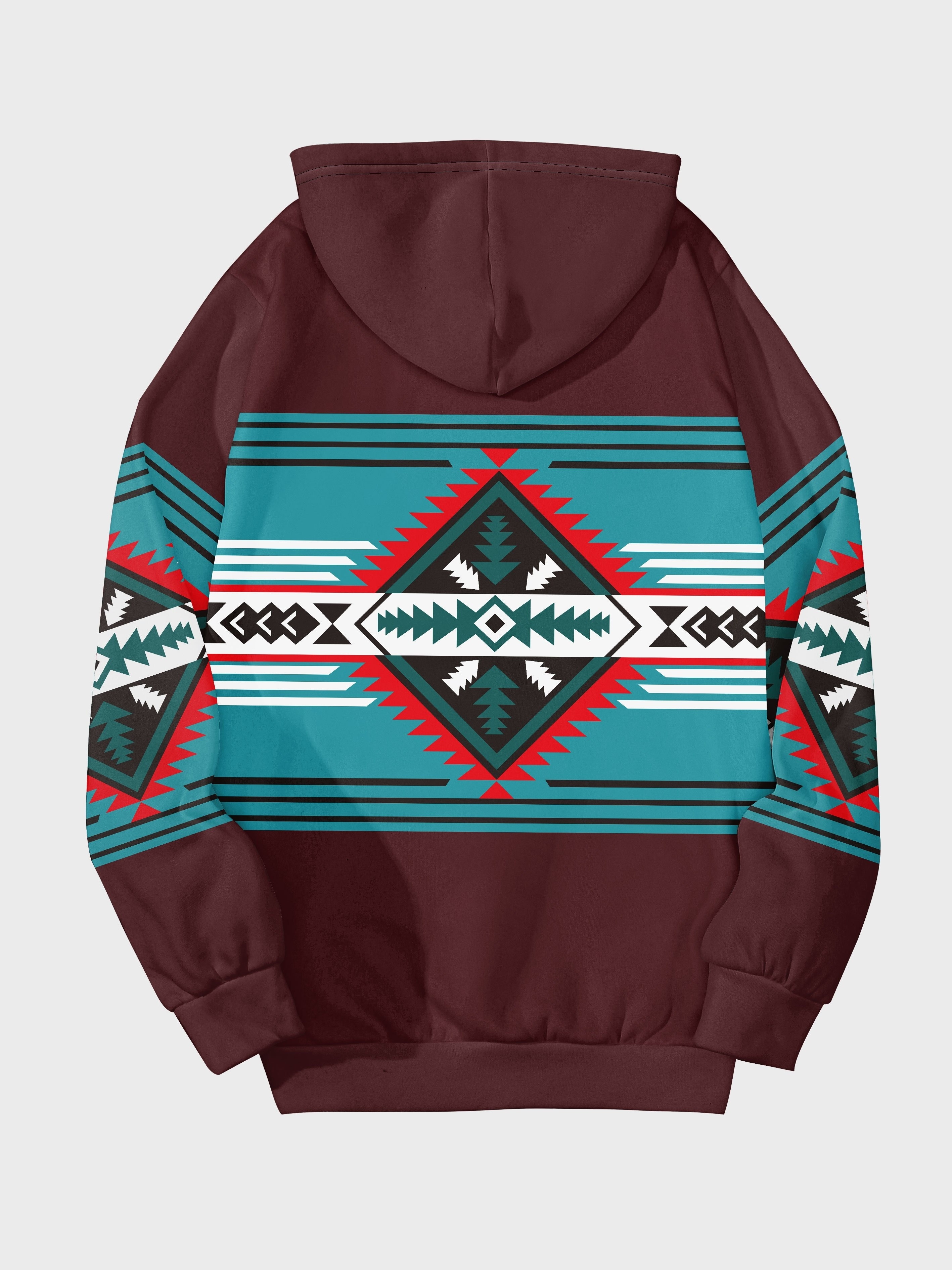 Aztec Print Drawstring Hoodies, Ethnic Kangaroo Pocket Zipper Long Sleeve  Sweatshirt, Women's Clothing