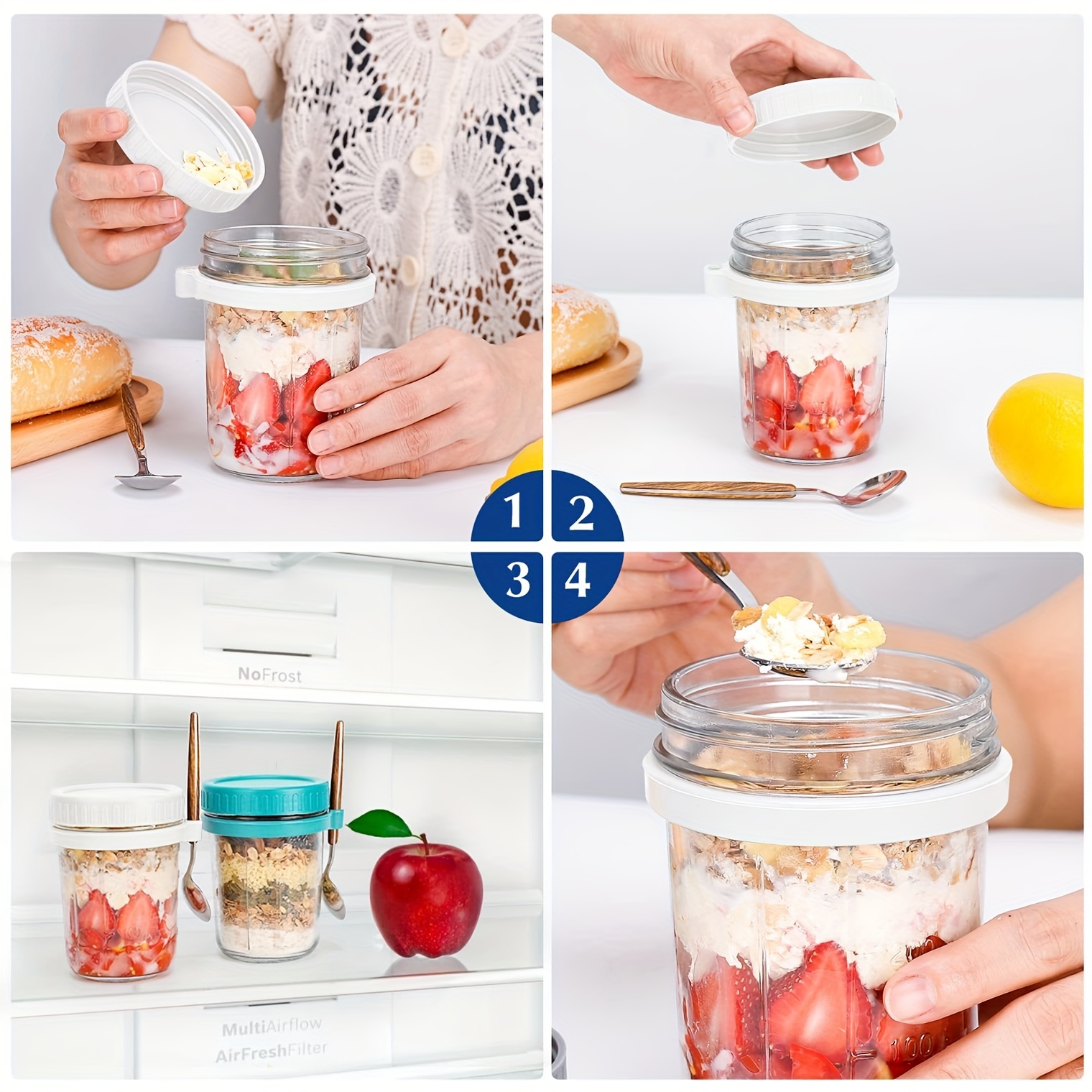 4 Pcs Overnight Oats Container With Lids And Spoons, 20oz