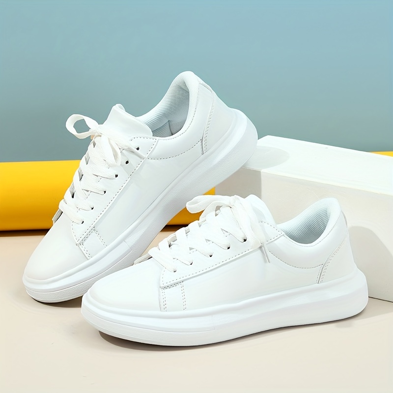 Women Minimalist Solid Color Sneakers Low top Lace Round Toe