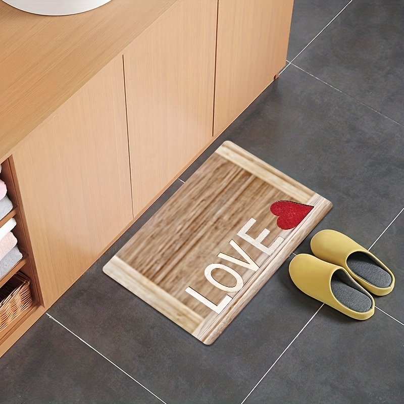 Wooden Board Warm Love Printed Floor Mat