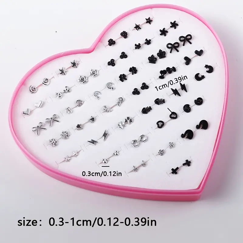 mini 36 pairs of hypoallergenic stud earrings peach heart gift box womens elegant jewelry womens accessories details 3