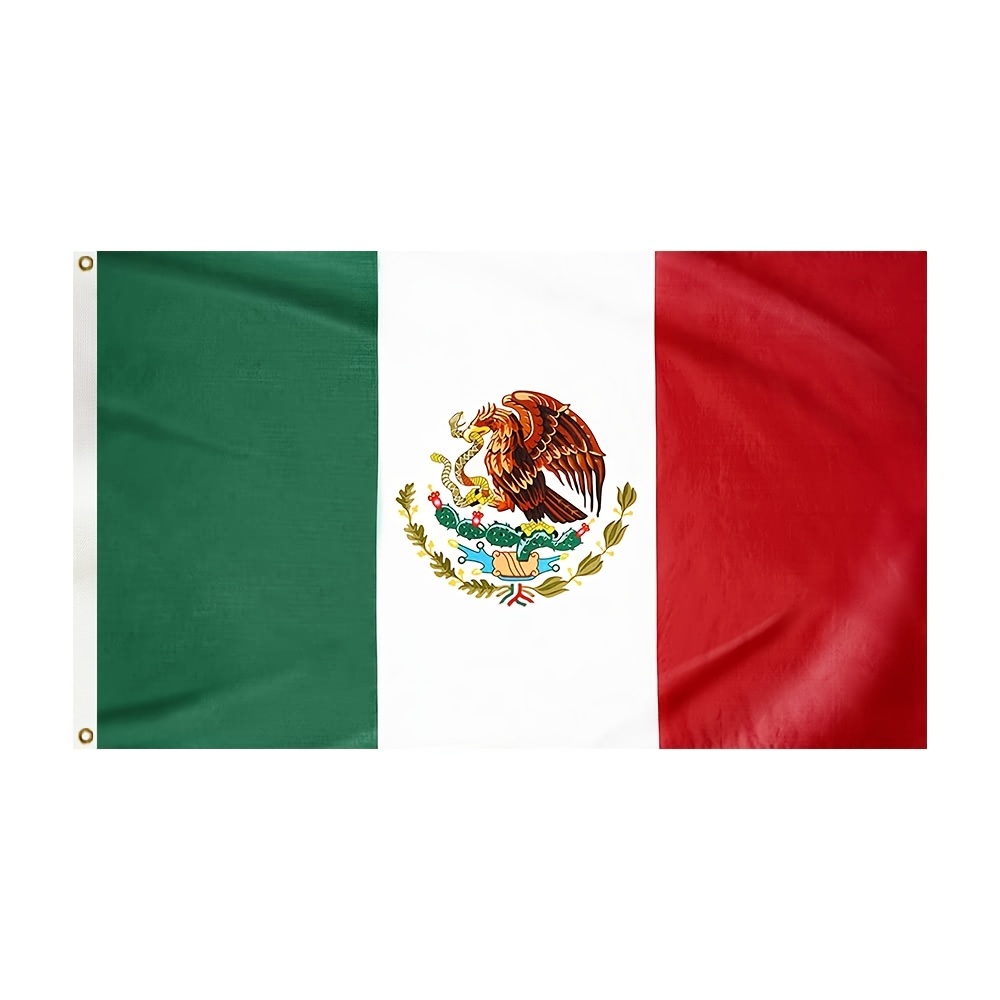 Mexico Flag, Mexican National Flag w/Gold Border/Iron On Patch Applique