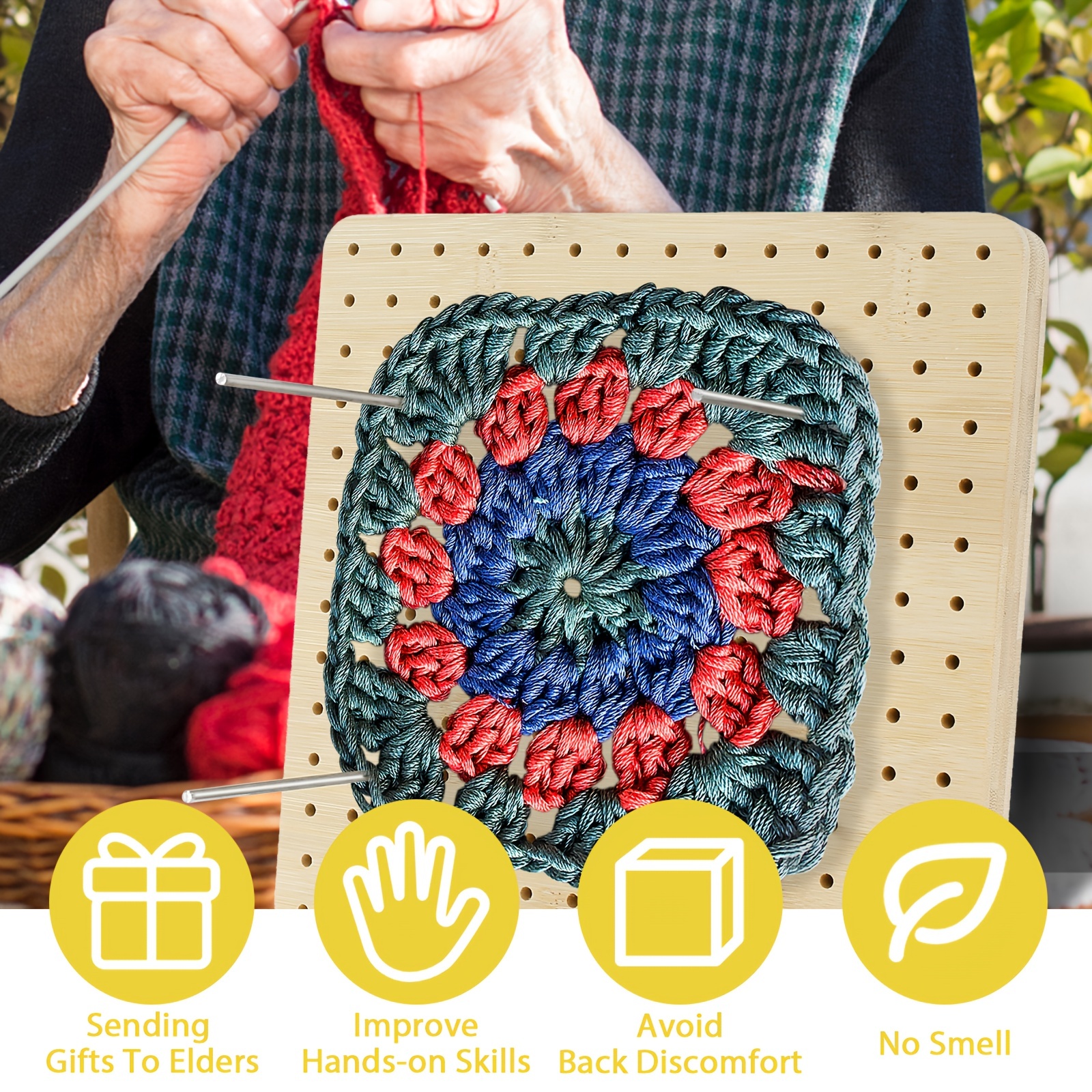 Crochet Blocking Board with Pins Multi Purpose Wooden Square