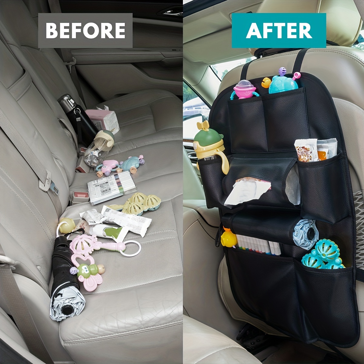 2pcs Multi Car Seat Storage Bag Practical Car Seat Back Organizer Storage  Bags Car Hanging Pocket Car Interior Accessories (gray)