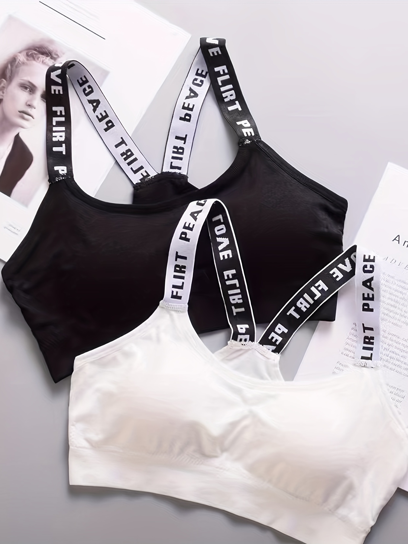 Letter Tape Wireless Sports Bra Comfy Breathable Full - Temu