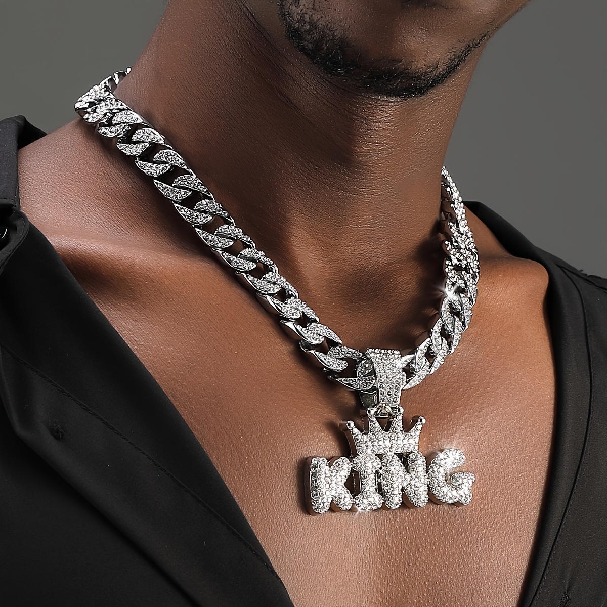 

1pc Miami Pop Crown King Pendant Necklace Hip Hop Street Rock Style Silver Plated Cuban Necklace For Men, Ideal Choice For Gifts