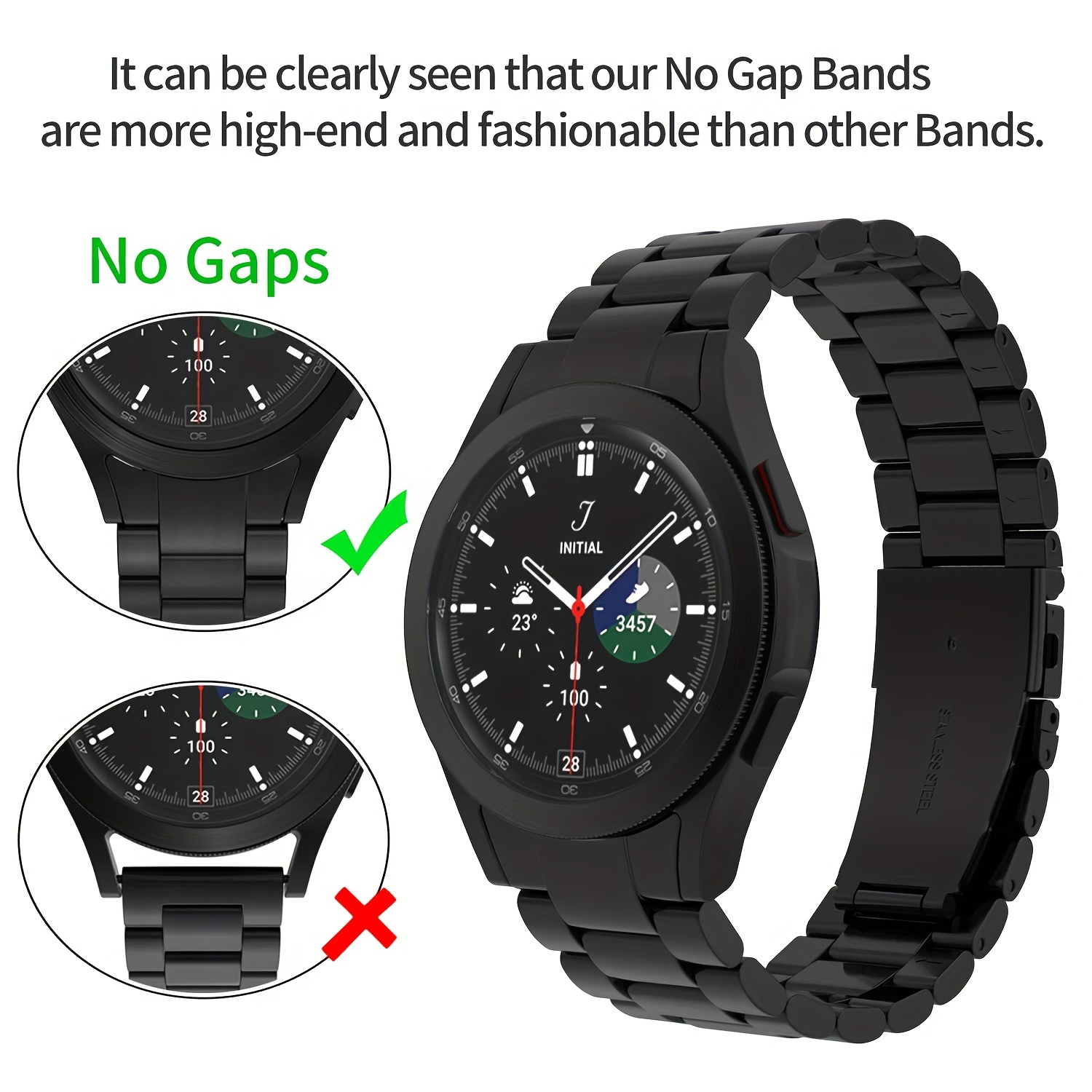 Stainless Steel Strap For Samsung Galaxy Watch 4 Classic 46mm 42mm/Watch 4  5 6 44mm 40mm/5 pro No Gaps Curved end Metal Bracelet