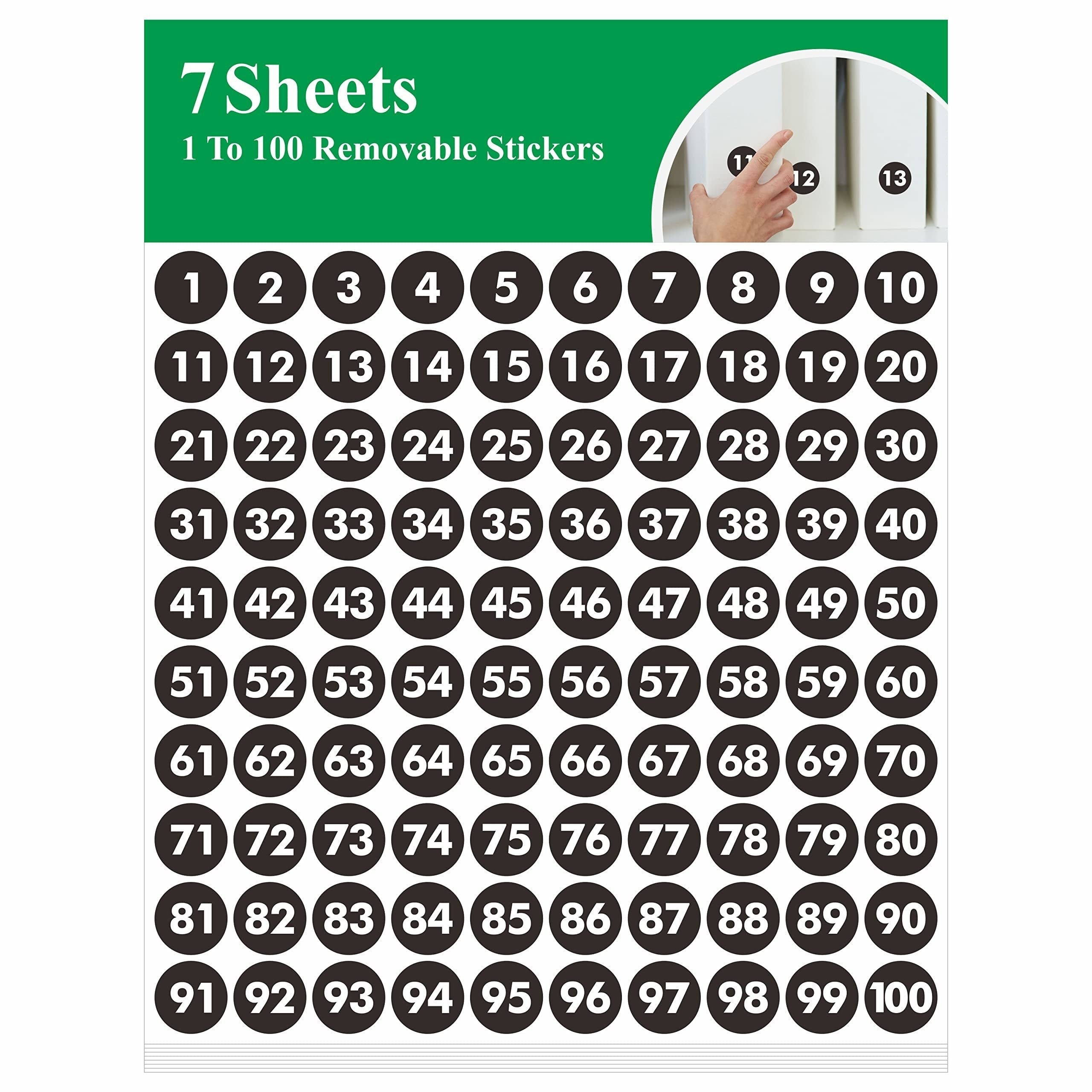 25 Sheets 1 to 100 Vinyl Consecutive Number Stickers 0.4 Inch Small