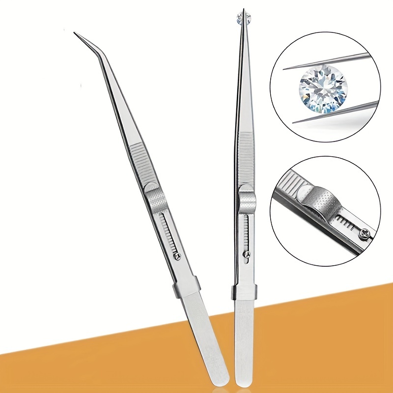 Grevosea 2 Pieces Piercing Ball Grabber Tool, Diamond Holder Pick-up Tool  Stainless Steel Jeweler's Pick Up Tool 4 Prongs Diamond Claw Tweezers for