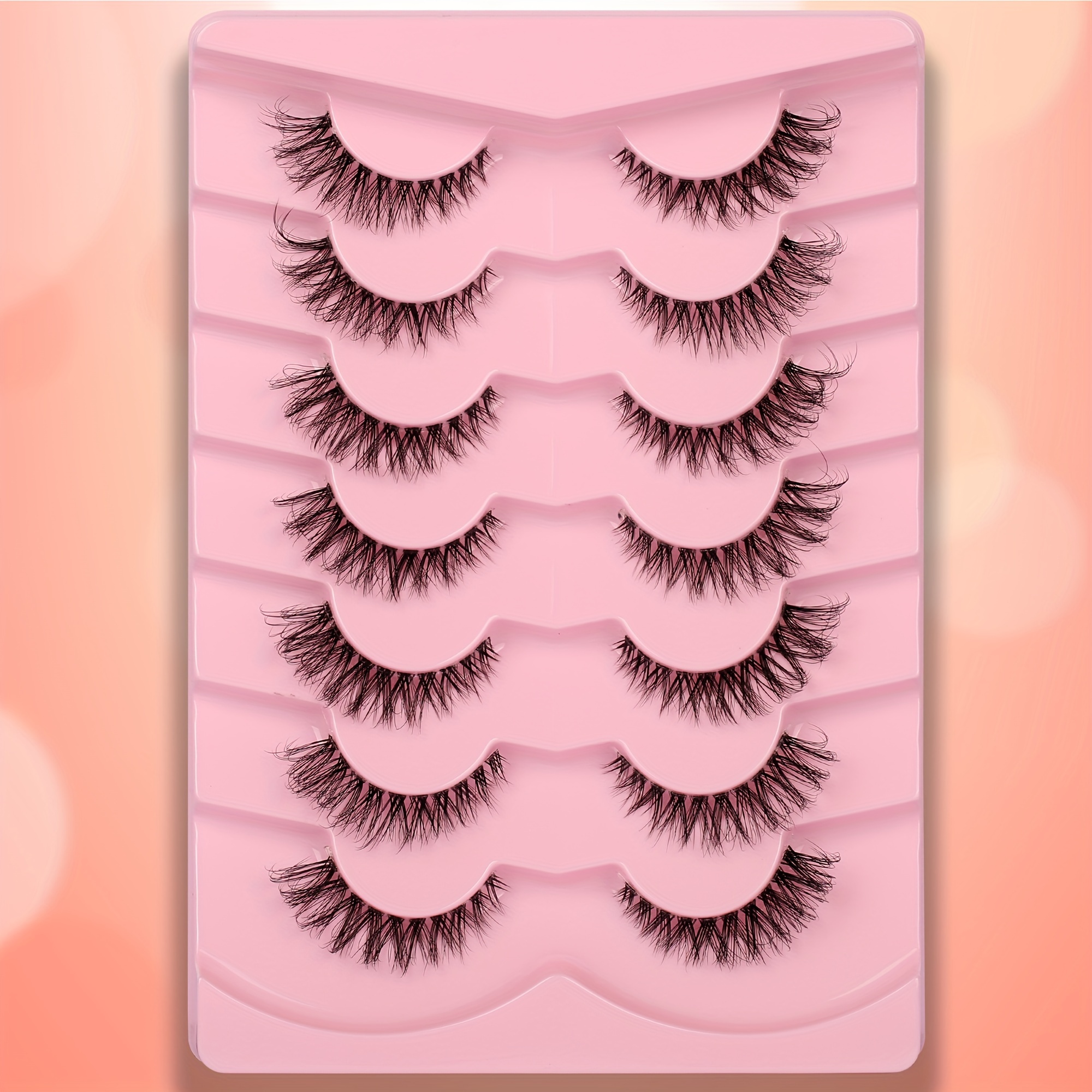 

False Eyelashes Soft Thick Transparent Stem Curly Cat Eye 12mm Natural Faux Mink Lashes 7 Pairs For Daily And Dating Makeup