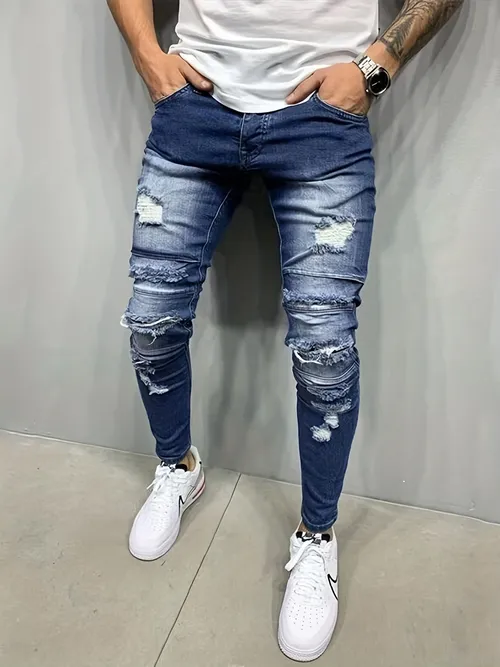Distressed Slim Fit Jeans - Temu