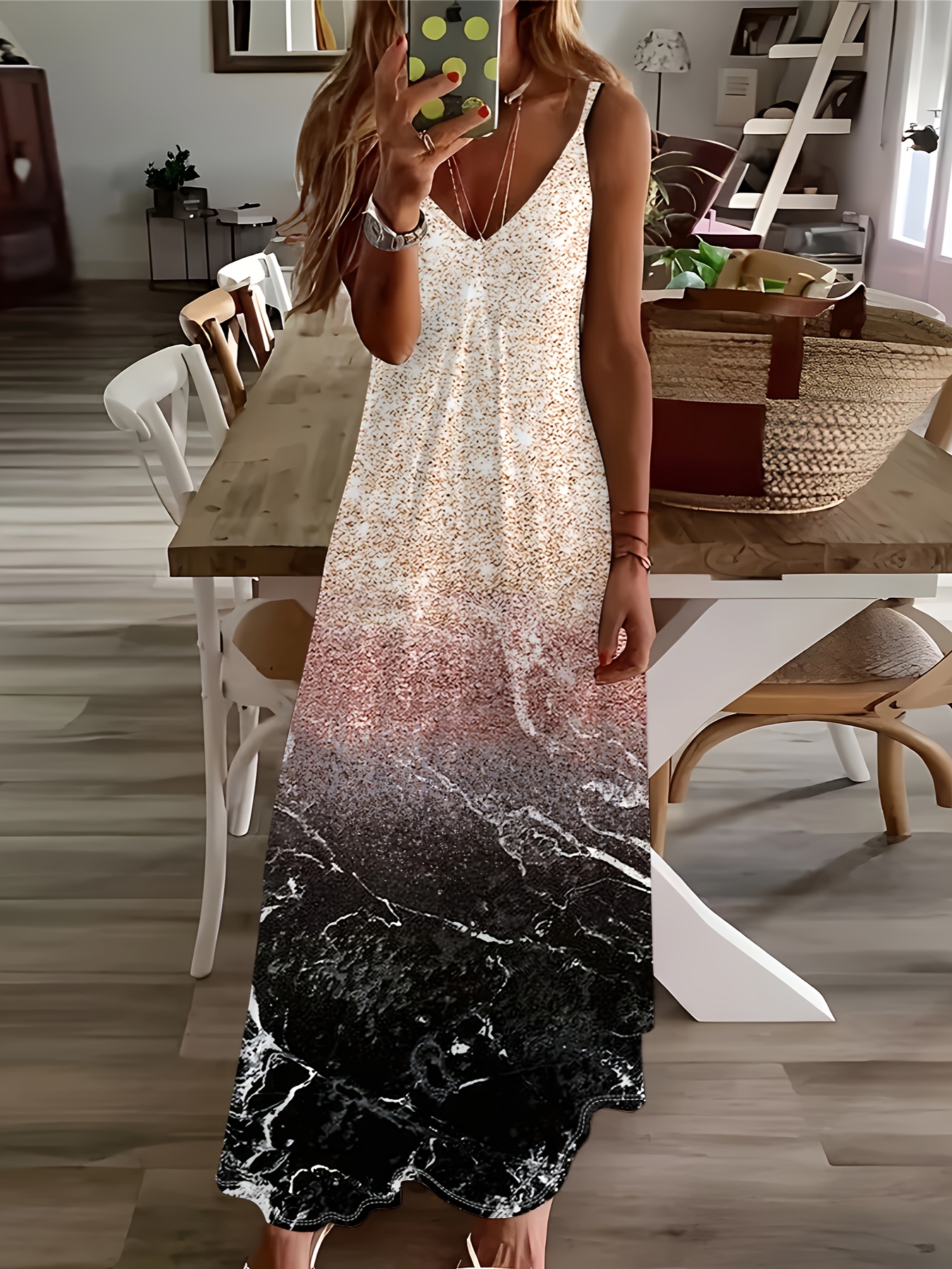 Allover Print Cami Dress Sleeveless V Neck Split Maxi Dress - Temu