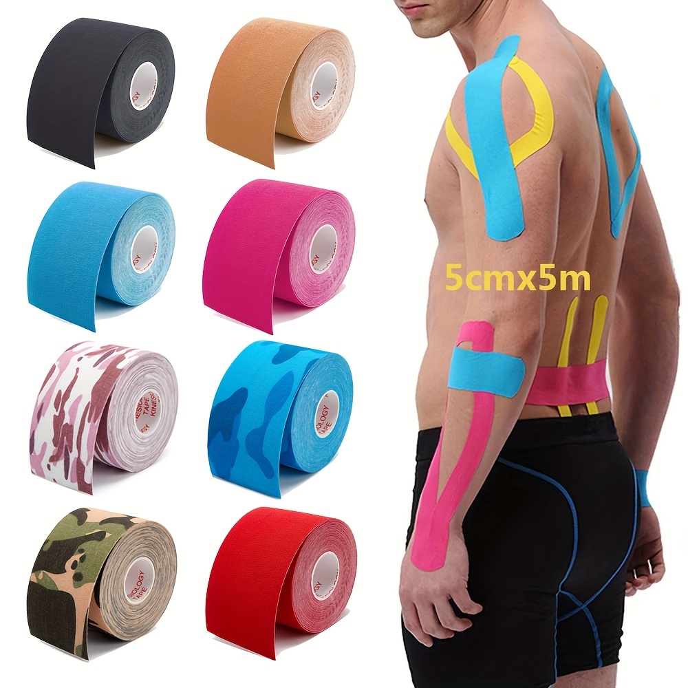4 Rolls Kinesiology Tape Waterproof Breathable KT Tape Athletic Elastic Tape  16.5ft Uncut Rolls for Knee Pain Elbow & Shoulder Muscle for Sport Gym  Fitness Running 4 Rolls Black