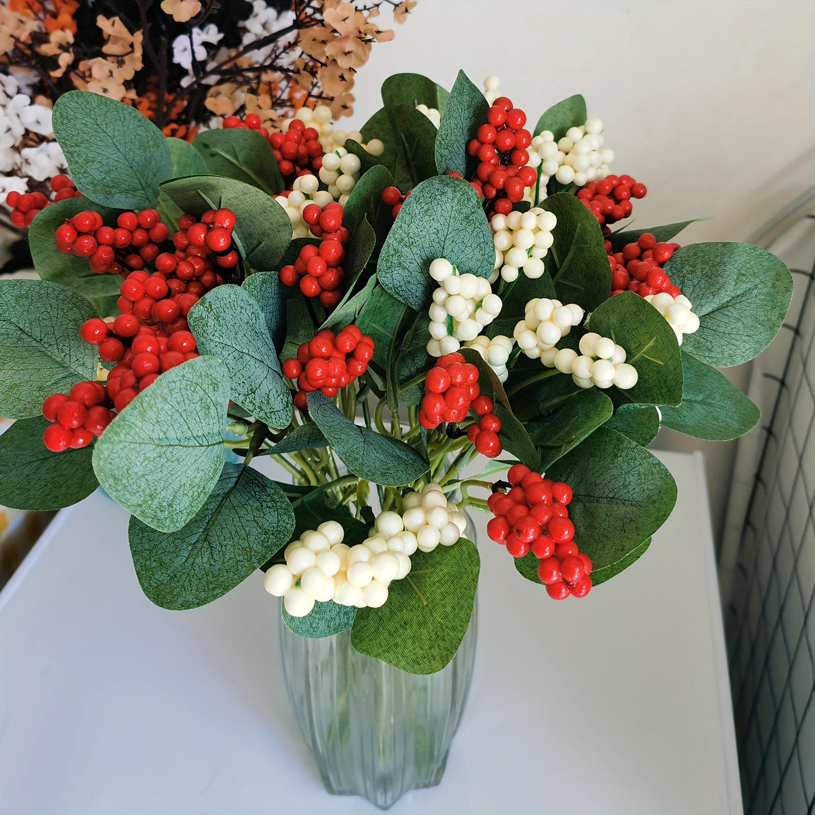 YHDSN Artificial Eucalyptus Stems with Red Berries - 13.78 Faux Greenery  for Christmas Winter Crafts Holiday Home Decor and Floral Arrangements 