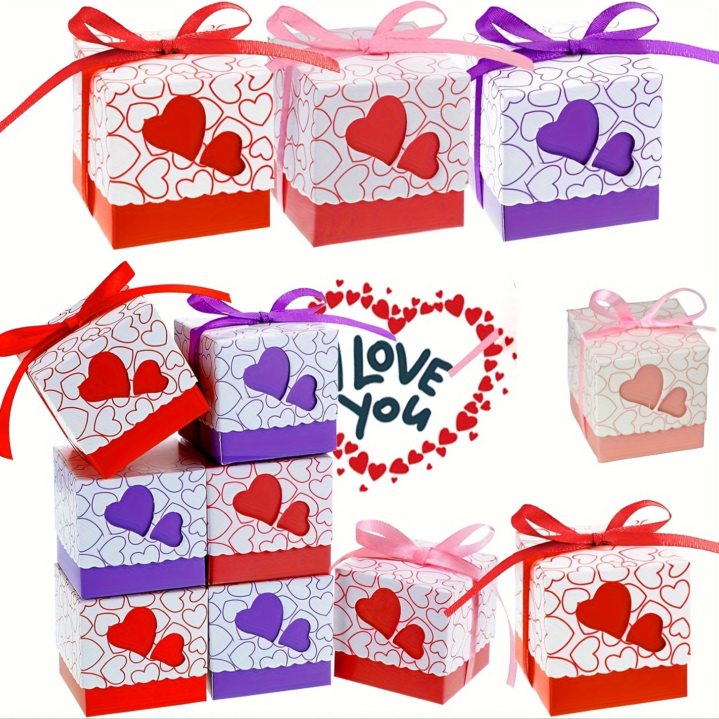 Red Valentine Cookie Gift Box with Heart Ribbon