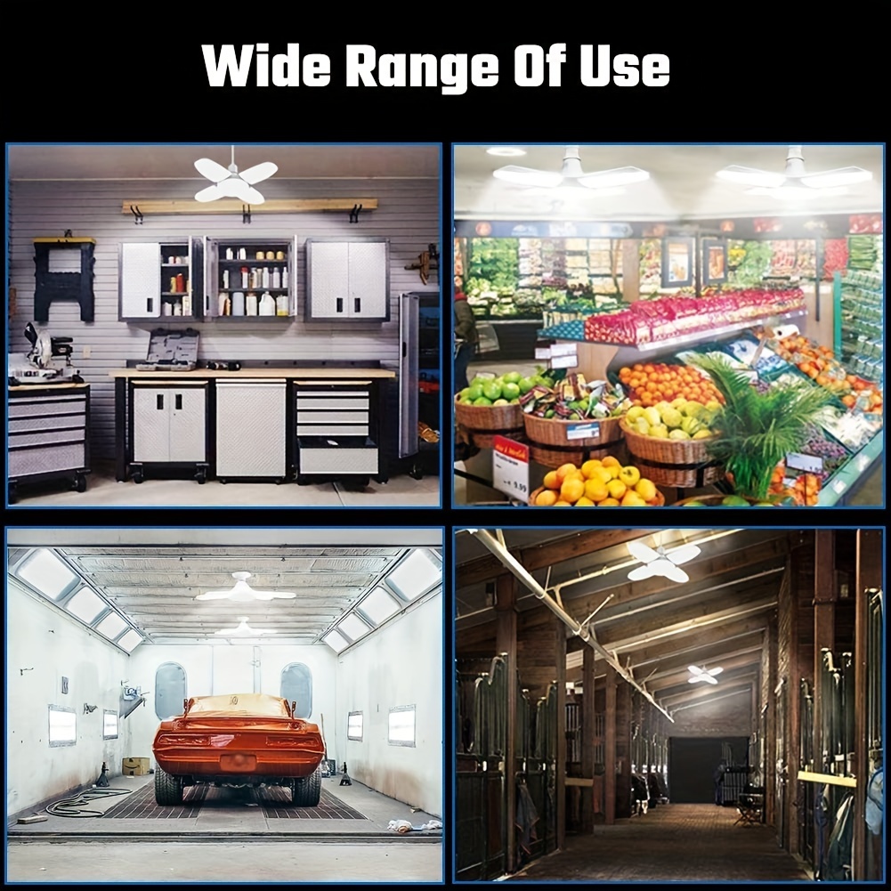 2pcs mini led garage lights e26 e27 28w deformable led garage ceiling lights 6000lm daylight lamps with 4 1 adjustable panels deformable led shop lights for garage warehouse indoor living room basement barn lighting details 4