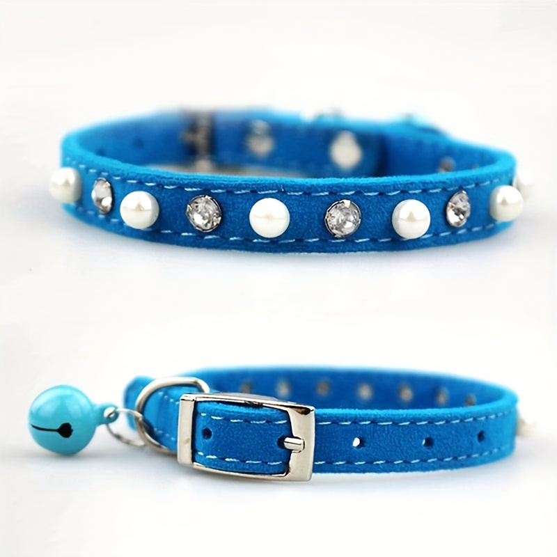 Pearl Rhinestone Adjustable Cat Collar with Bell
