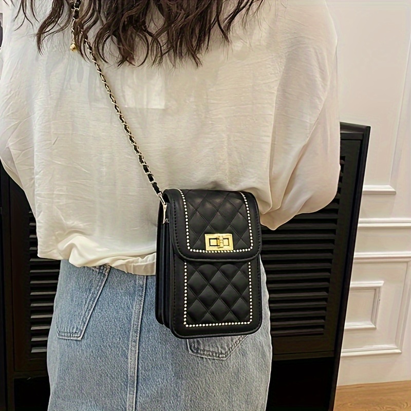 Fashion Geometric Embossed Crossbody Bag, Solid Color Flap Phone Bag,  Perfect Shoulder Bag For Daily Use - Temu