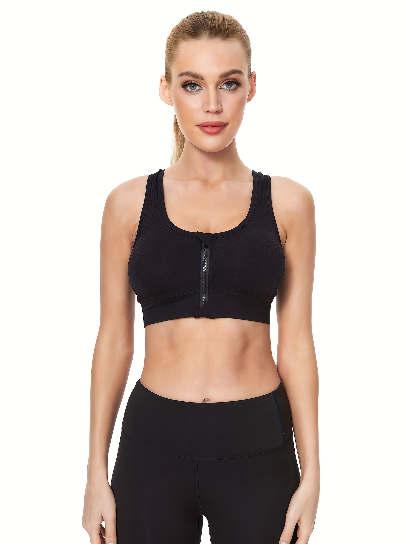 Front Zipper Sports Bra Shockproof Breathable Wirefree - Temu
