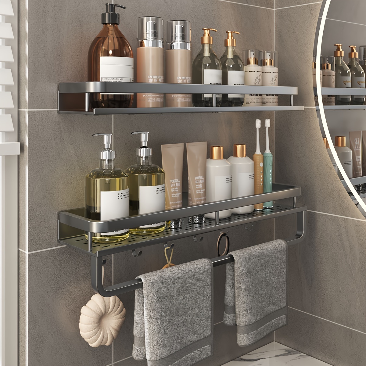1pc Wall Mounted Bathroom Storage Rack, No-Drill Corner Shelf, Minimalist  Bathroom Trays, Bathroom Accessories