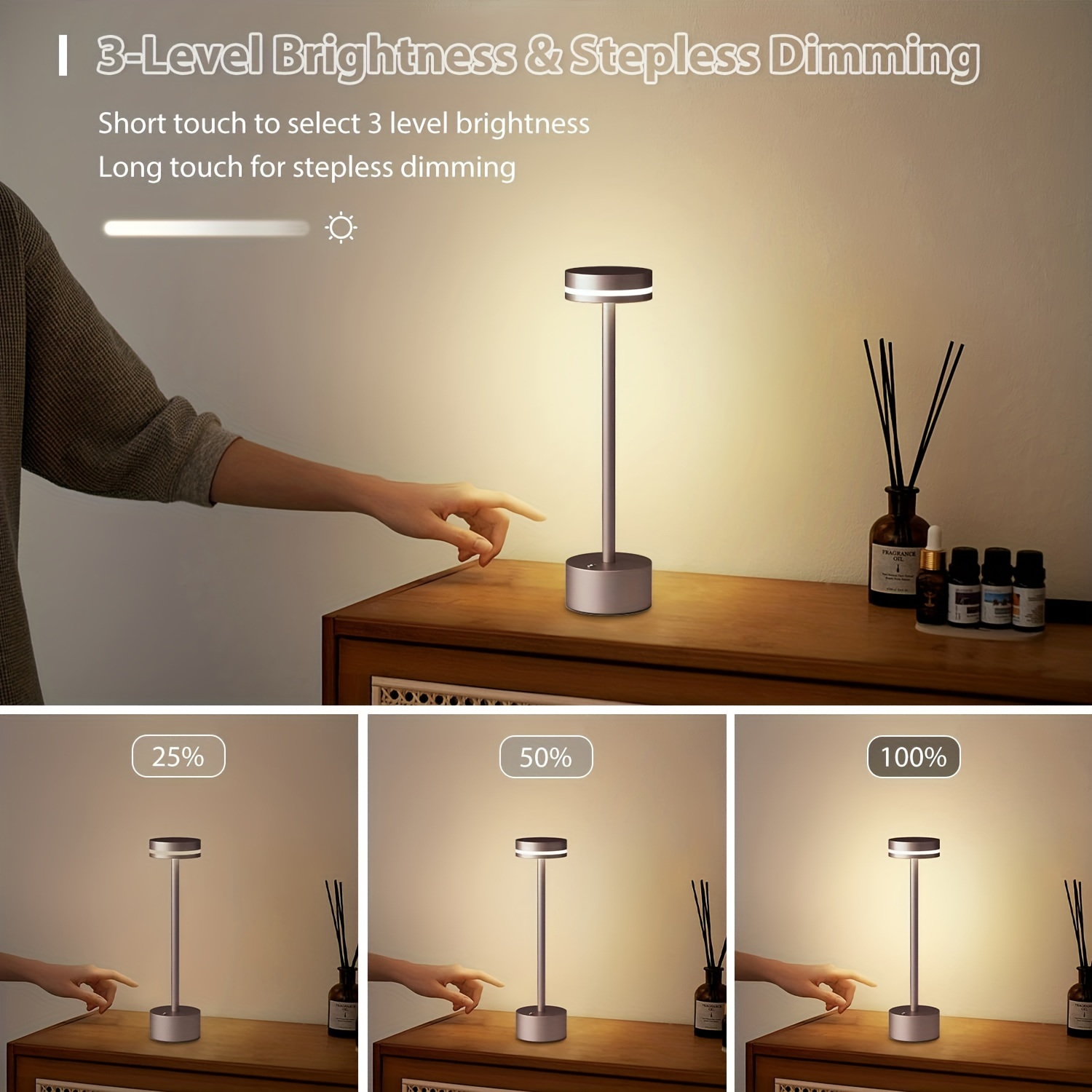 Portable Table Lamp Battery Powered Led Lamp Cordless Table - Temu