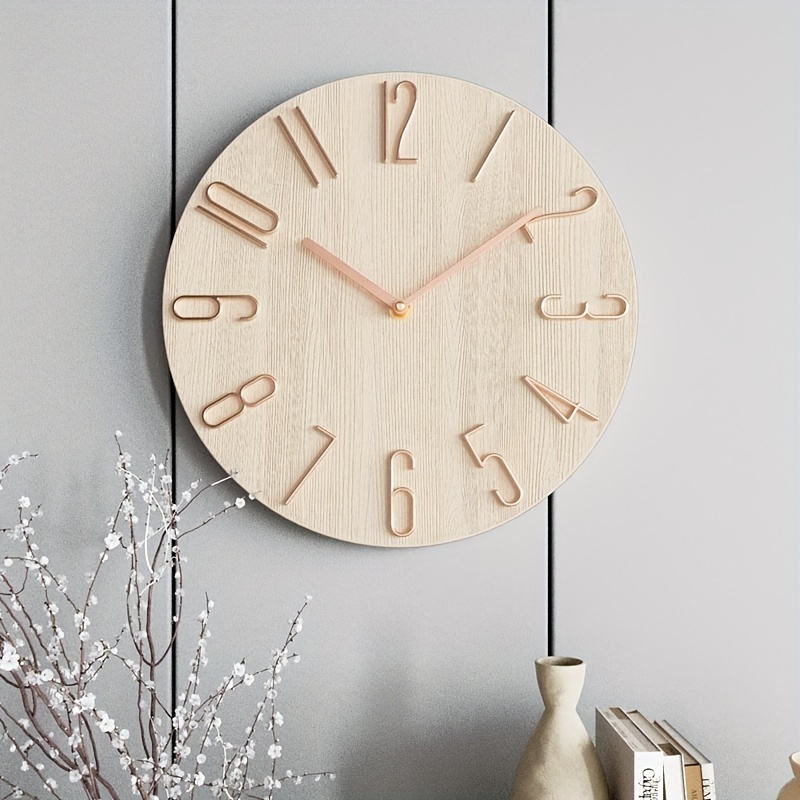 Reloj de pared redondo de madera de 10 pulgadas, silencioso y sin tictac,  reloj de pared retro funciona para sala de estar, dormitorio, cocina (10.2
