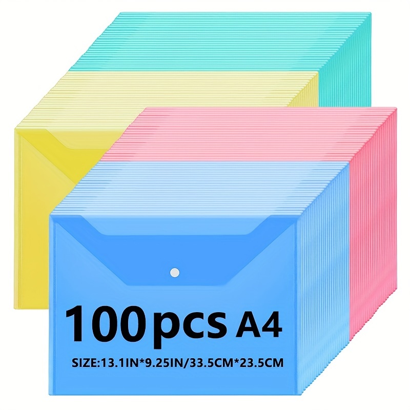 Paquet de 5 enveloppes en polypropylène pour format A5 fermeture par bouton  pression couleurs assorties