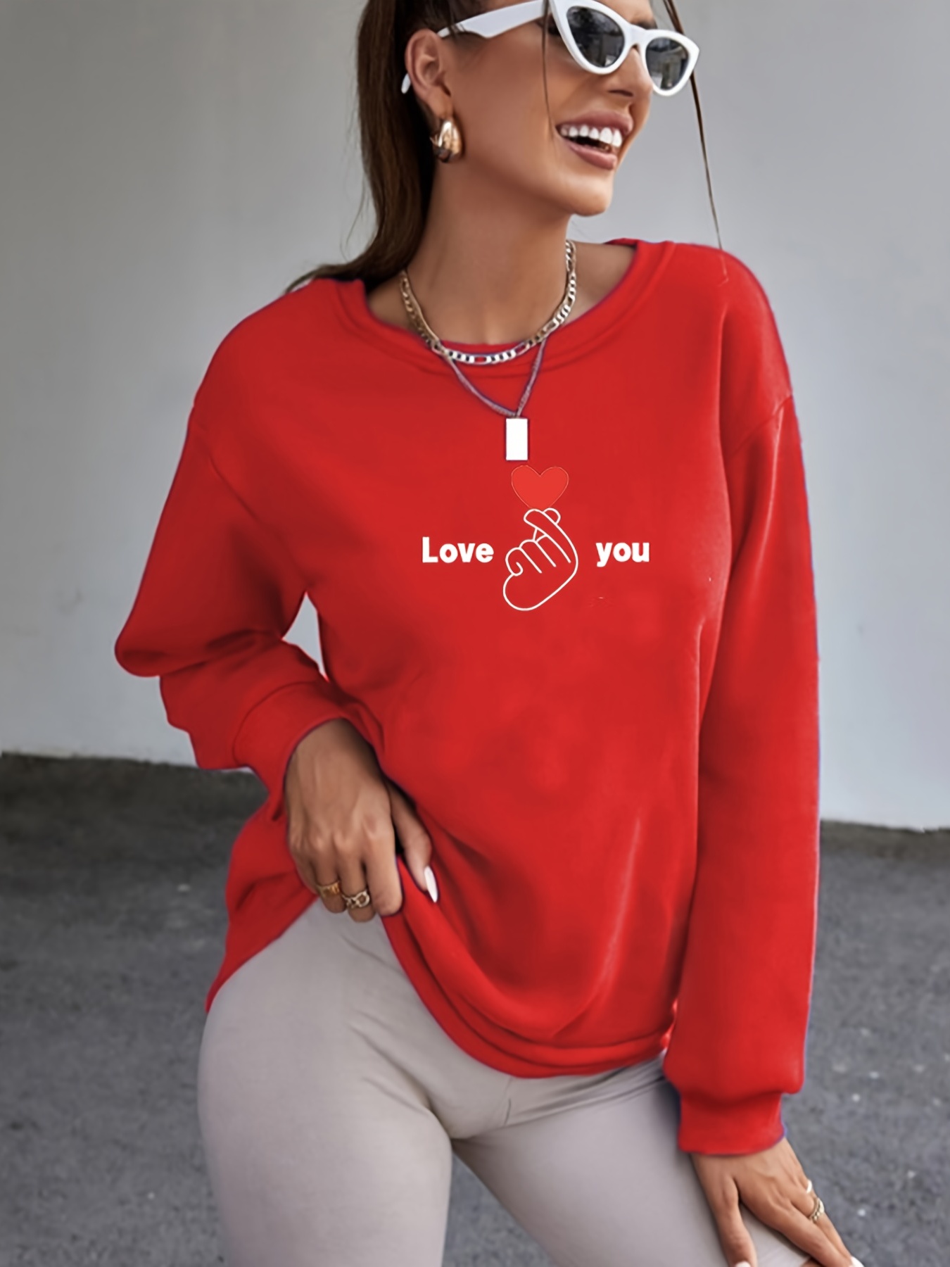 Valentines Day Sweatshirt Women Women's Fashion Printed Loose T-shirt Long  Sleeves Blouse Round Neck Casual Tops Sweatshirt Hoodies Valentine's Day  Sweatshirt 