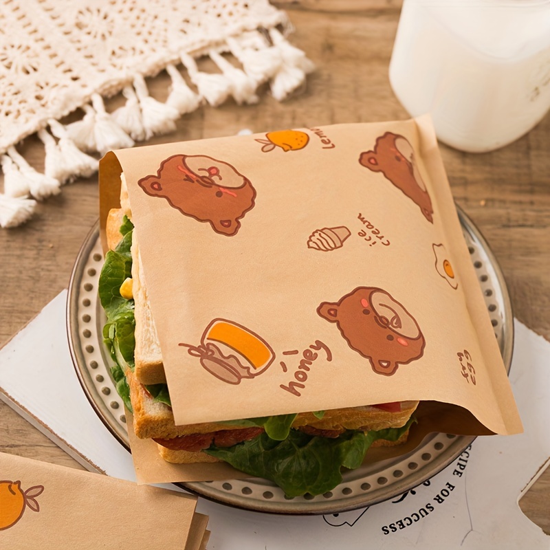 50pcs Greaseproof Paper Square Sandwich Wrapping Paper Disposable Burger  Fries Greaseproof Pad Paper Household Baking Tool