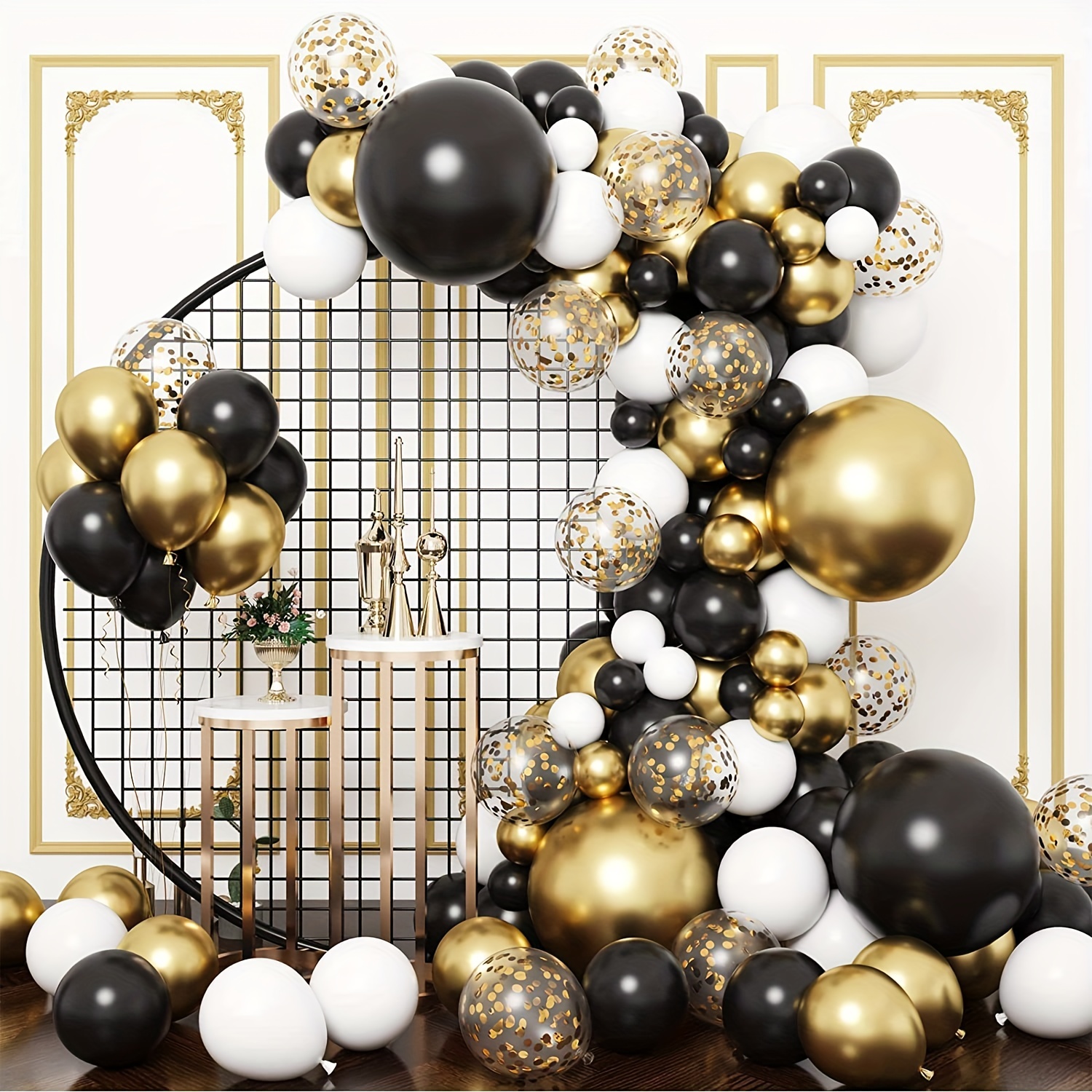 Ballon en latex du nouvel an noir, doré or, argent REF/51384