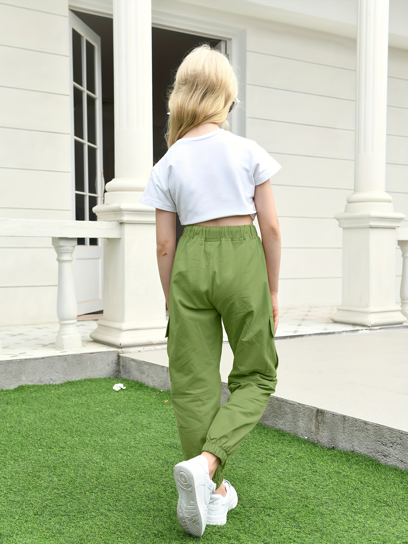 Pantalon cargo taille haute vert kaki femme