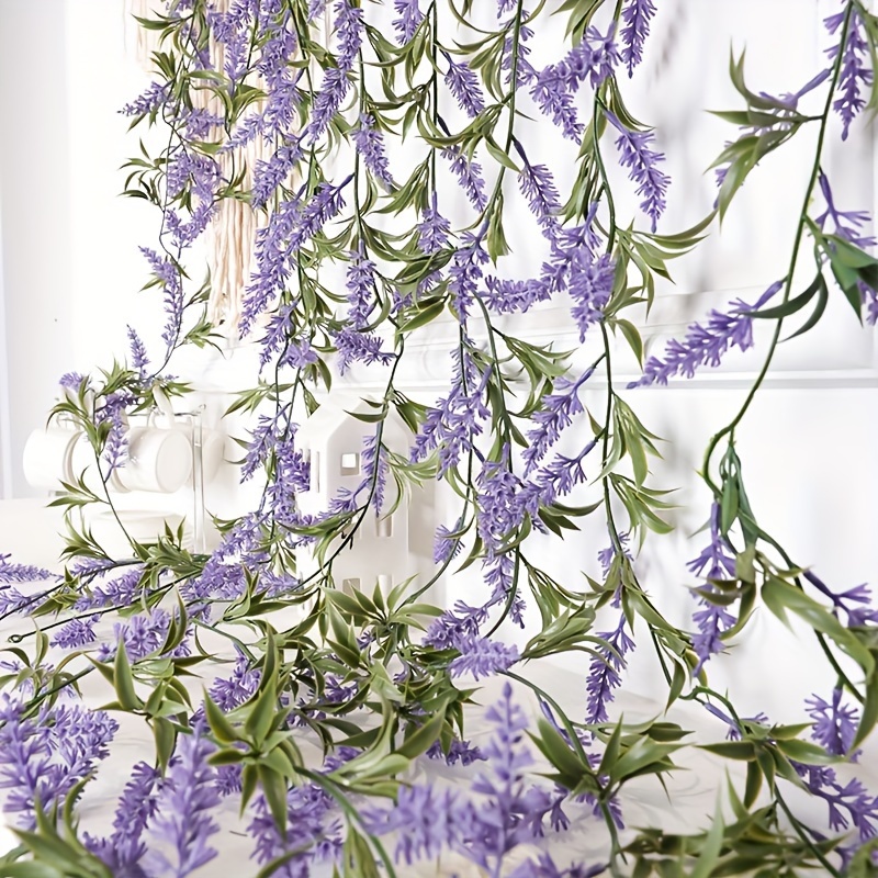 

2pcs Artificial Purple Lavender Plant Hanging Vine, Suitable For Home Indoor Holiday Party Party Wall Hanging Decoration Ivy, Winter Xmas Christmas Home Decor