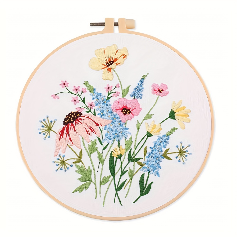 Diy Embroidery Kit Flowers And Plants Pattern - Temu