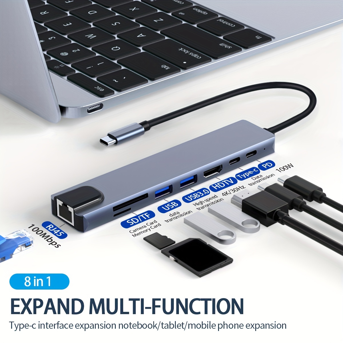 Bracket Dock Station 7-in-1 USB C Hub Standing Multiport Adapter Hub HDMI  TF SD Card USB 3 PD Charge for Tablet Laptop iPad Pro