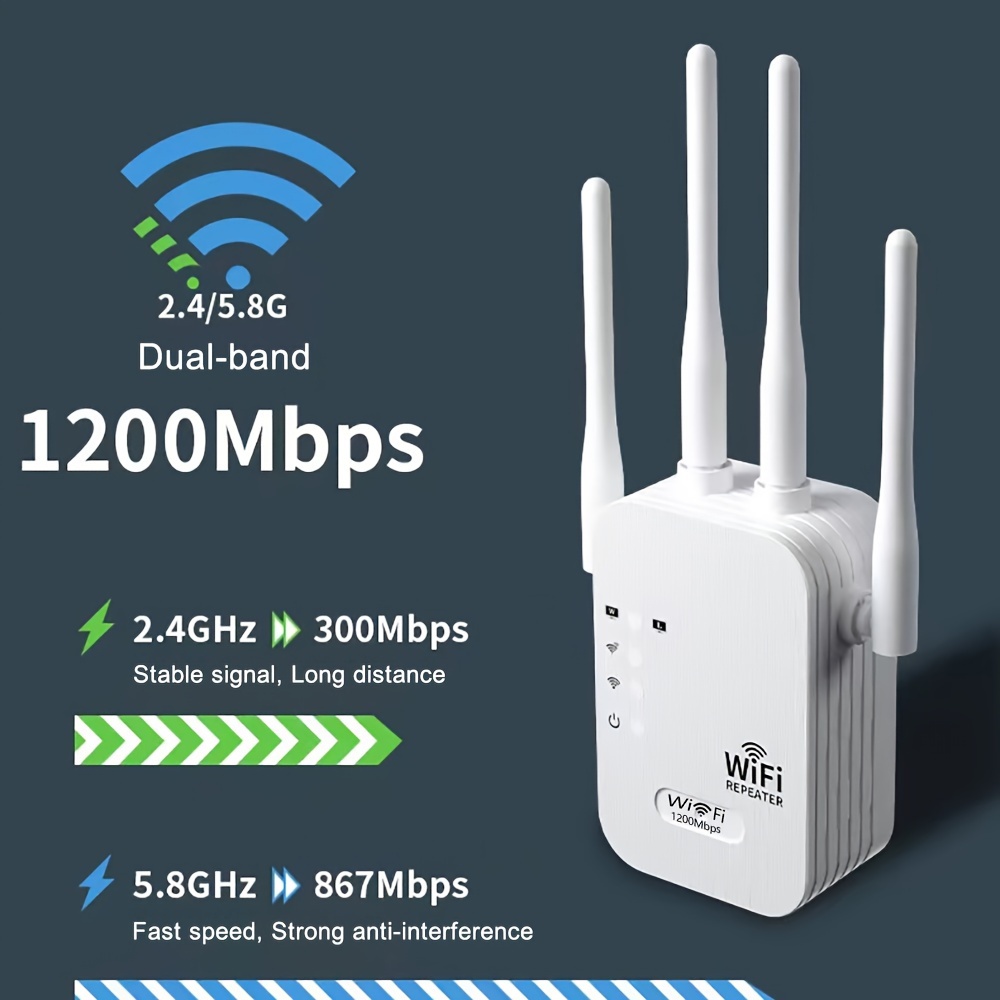 WiFi Range Extender 1200Mbps WiFi Repeater Wireless Signal Booster, 2.4 &  5GHz Dual Band WiFi Extender with Gigabit Ethernet Port, Extend WiFi Signal  to Smart Home & Alexa Devices 