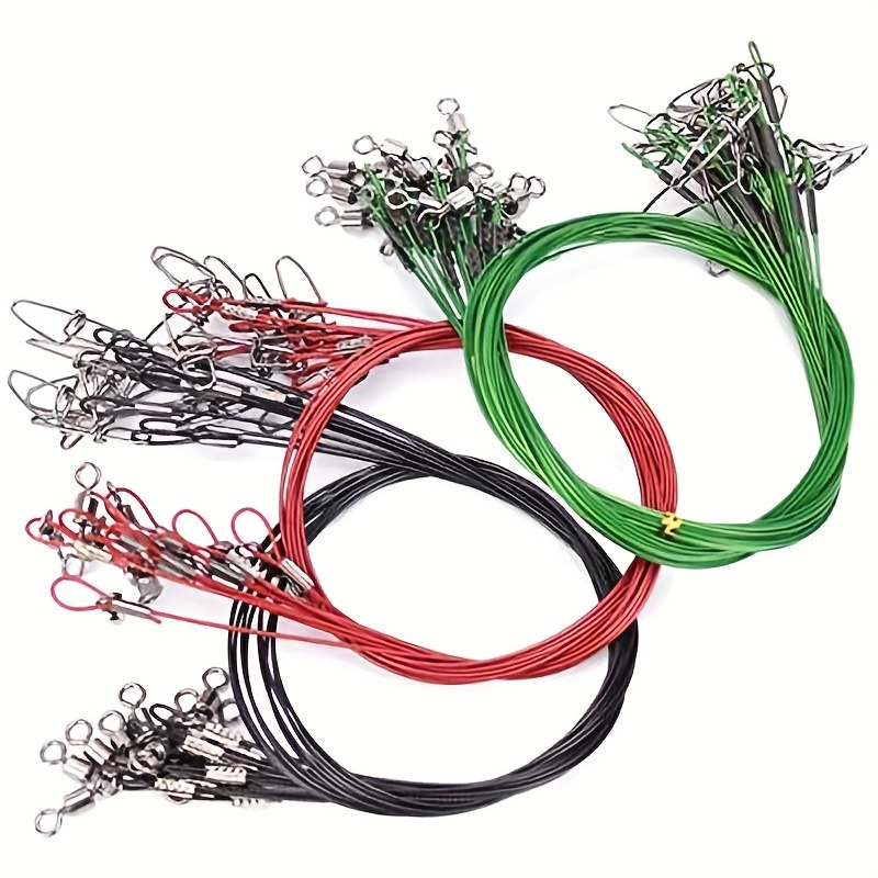 Laxygo 20pcs Fishing Wire Leaders Heavy Duty Fishing Stainless Steel Wire Leaders 150lb High Strength Fishing Leaders with Swivels and Snaps Black/Red