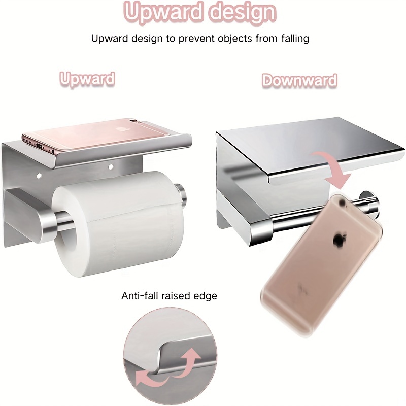 SmartHome Toilet Paper Holder - Aluminium Double Roll Toilet Tissue Holder with Mobile Phone Shelf for Bathroom, 3M Self Adhesi