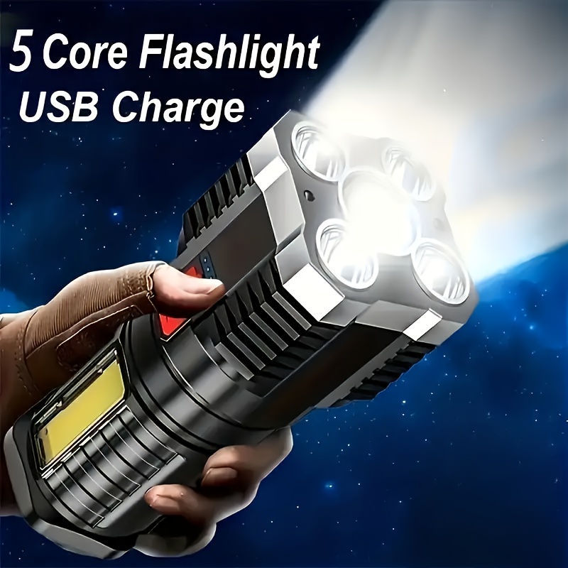 1pc Usb Rechargeable Flashlight With 5 Led And Cob Side Lights For Outdoor  Camping And Fishing - Sports & Outdoors - Temu