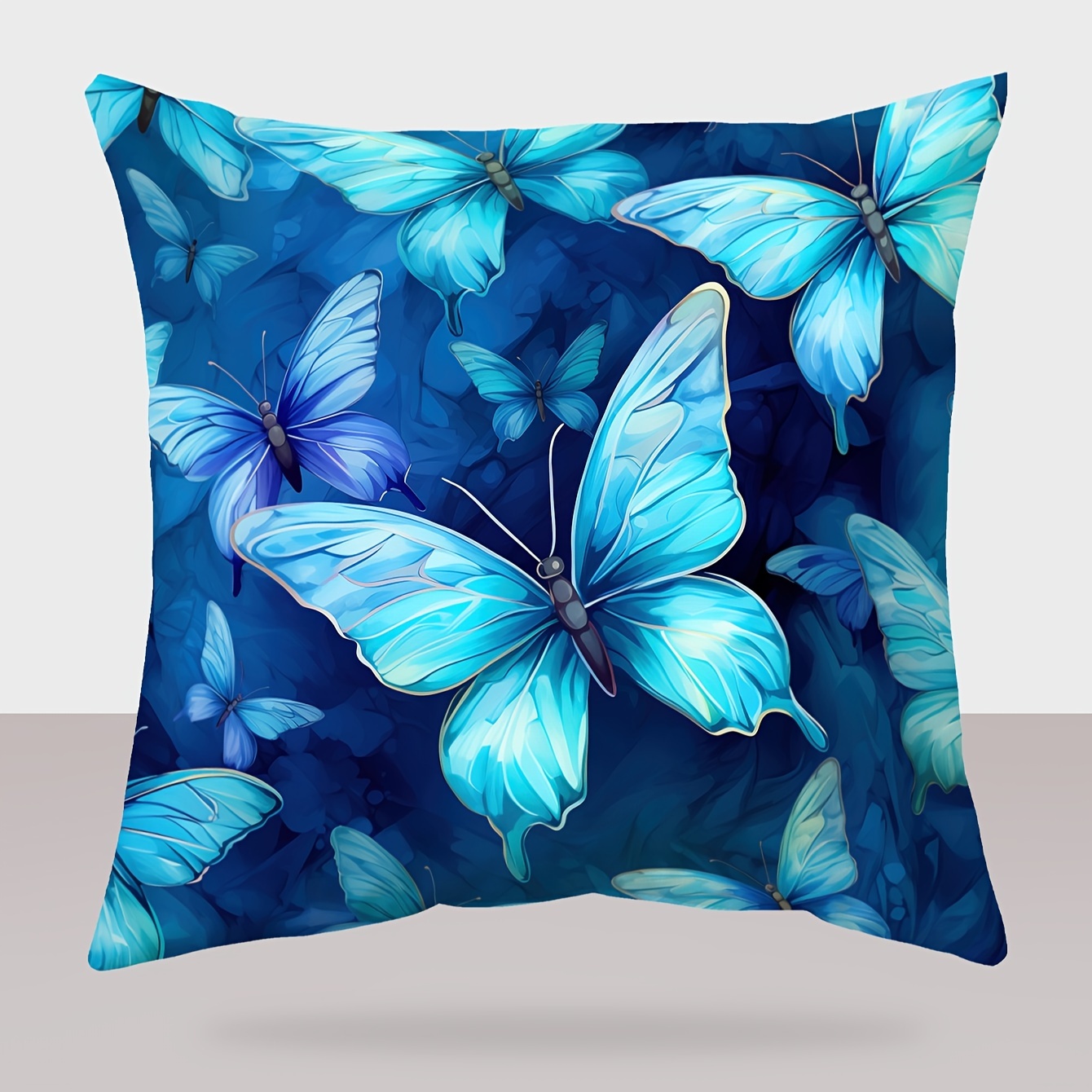 

1pc, Blue Butterfly Modern Style Polyester Cushion Cover, Throw Pillow Cover, Bedroom Accessories, Sofa Cushion Cover, Living Room Throw Pillow Cover (cushion Is Not Included)