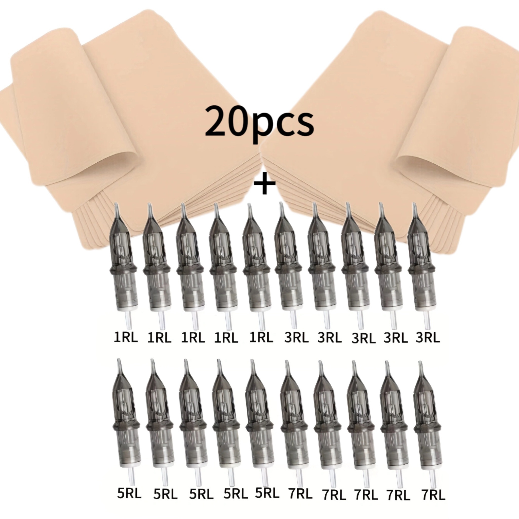 40pcs set of tattoo skin practice 20pcs and mixed professional tattoo needles 1rl 3rl 5rl 7rl each 5pcs with film set including 20 sets of   skin and 20 tattoo needles suitable for   and amateur practice supplies