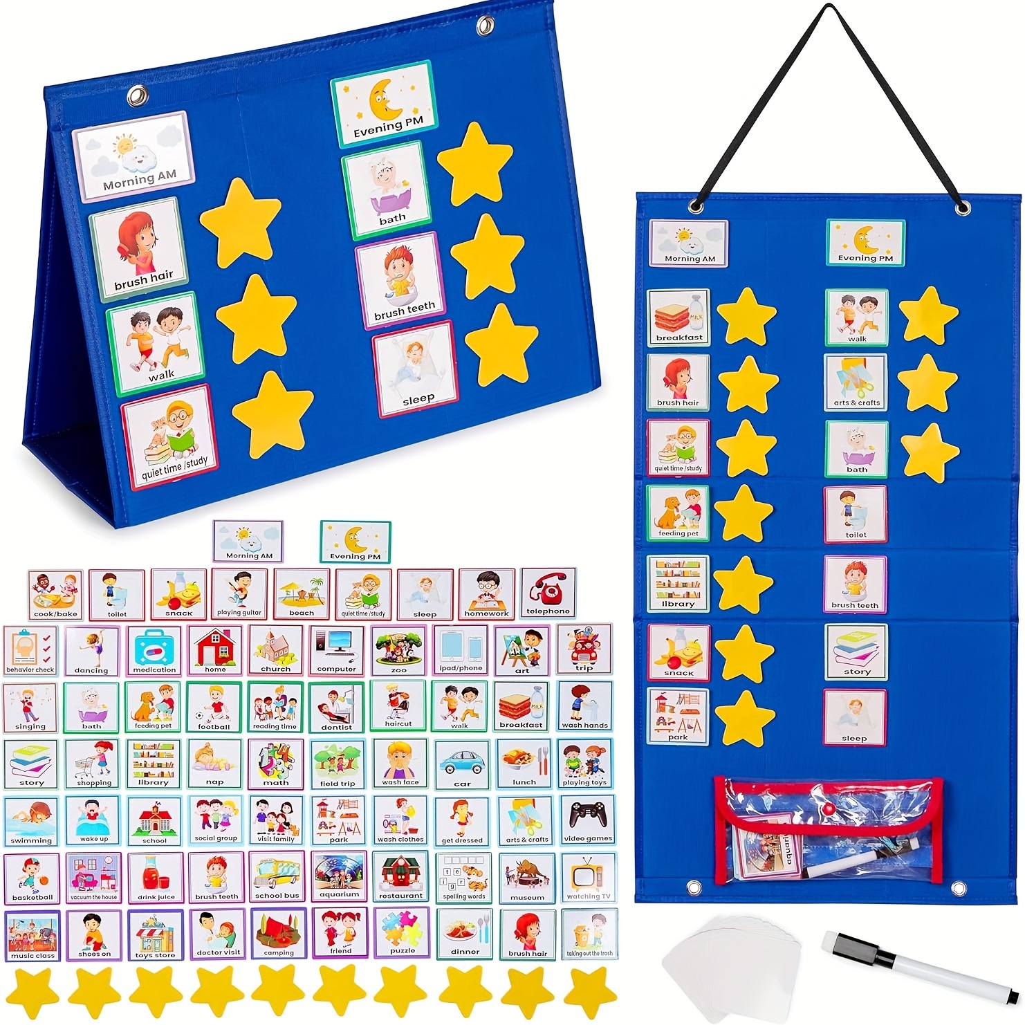 

Children's Large Visual Schedule For Classroom And Homeschooling - Daily Calendar, Suitable For Children's Use, 72 Activity Cards And 10 Blank Cards - Wall Chart Responsibility Plan