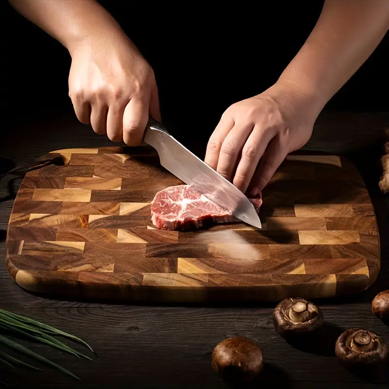 1pc solid acacia wood cutting board ellipse checkerboard design for efficient vegetable chopping perfect for home cooking and food preparation details 0