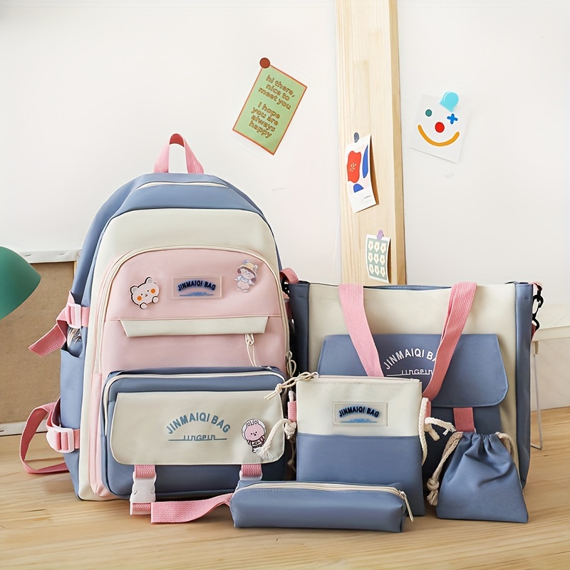 4 piezas/set Mochila de viaje informal para mujer de estilo clásico de  color sólido con gran capacidad, que incluye mochilas para niños, niñas,  estudiantes y mochilas grandes de estilo preppy