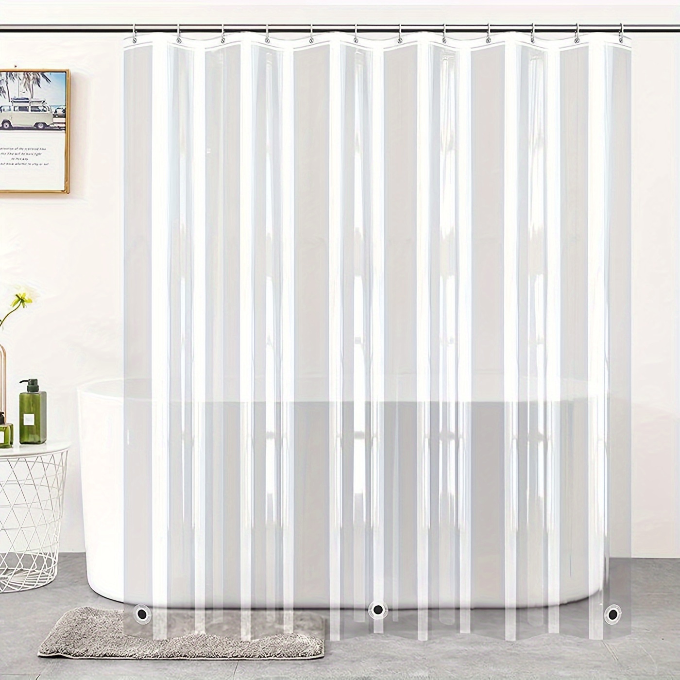 

1pc Peva Heavy Duty Clear Shower Curtain, Waterproof Heavy Weight Thick Bathroom Curtain With Magnet And 12 Rustproof Grommet Holes, Bathroom Accessories